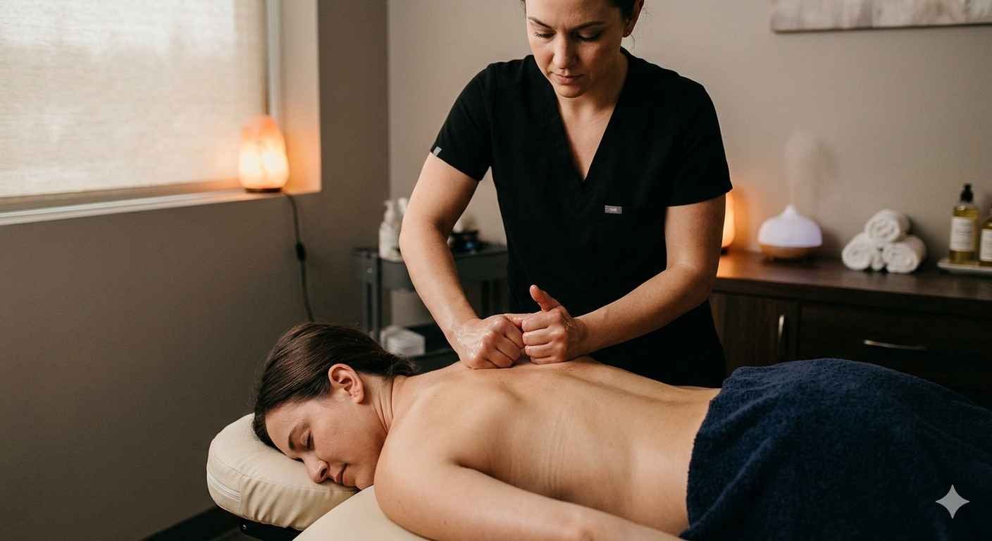 Deep massage on upper back