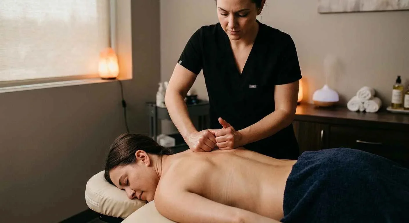 Deep massage on upper back